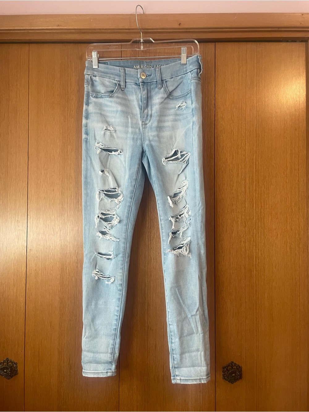 American Eagle Outfitters Light Blue Ripped Skinny Jeans for Women